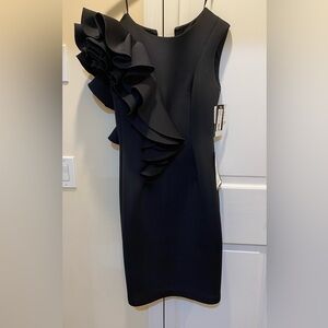 Betsy & Adam Sleek Black Ruffle Dress
